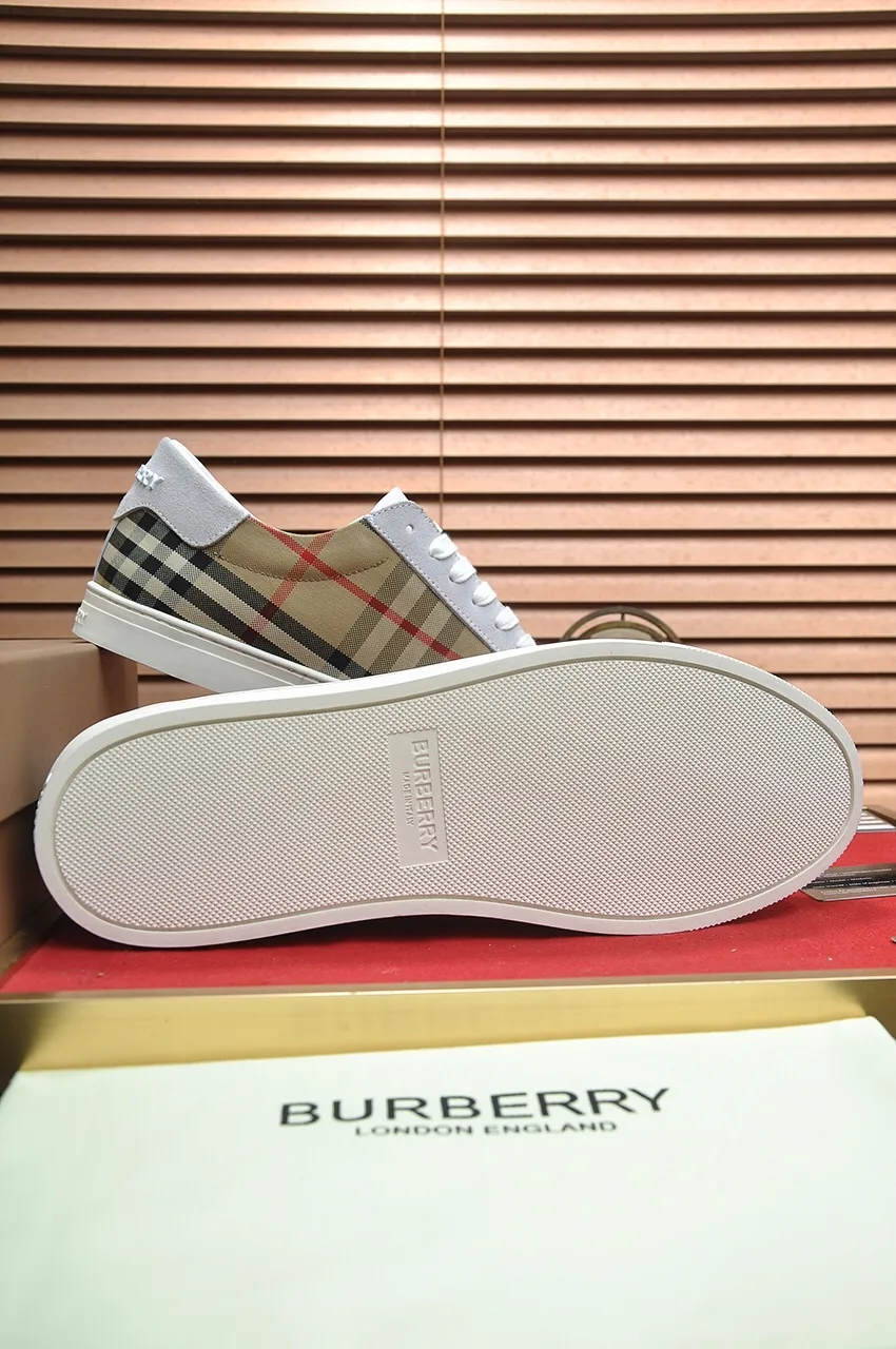 Men's shoes💰480💶[Burberry] (cowhide lining) classic low-top sneakers｜Imported cowhide with classic plaid fabric｜Cow leather lining｜Original outsole｜Fine workmanship and comfortable to wear Size: 38-44 (customized at 45)